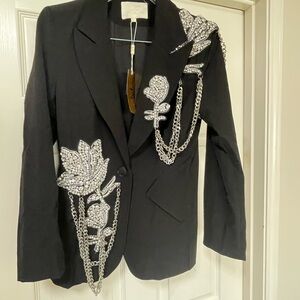 Embellished Black Blazer with Silver Accents